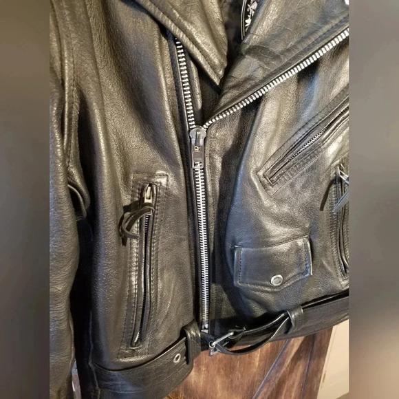 First Genuine Leather 90s Perfecto Jacket — Heavy Hide Metal Hardware True Biker - Picture 4 of 9